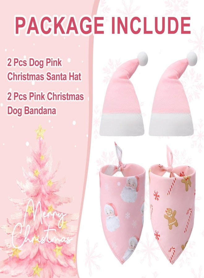 SilTriangle 4 Pcs Pink Christmas Dog Costume Accessories Set Dog Pink Christmas Bandanas Xmas Santa Hats with Elastic Band Pet Holiday Outfit Adjustable Fit for Small Medium Puppy Cats - Image 4